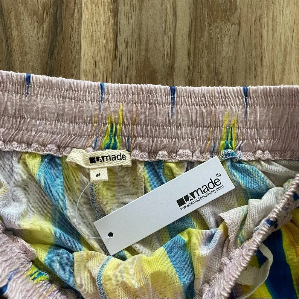 lamade Multicolor Striped Crochet Trim Elastic Waist Lounge Shorts Medium NWT